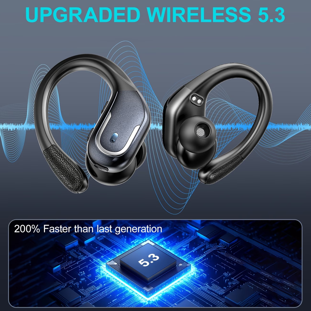 [New Over Ear Headphones] Wireless Earbuds with Pure Bass Sound | Noise Cancelling Headset, Dual-LED Display, Built-in Microphone | for Running Sports