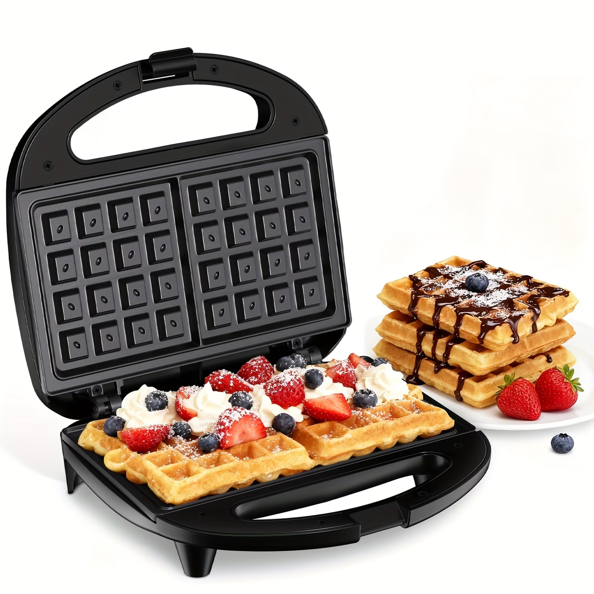 Two-Slice Non-Stick Waffle Maker, Belgian Style with Indicator Lights, Pfoa-Free, Ideal for Breakfast And Snacks, 750 Watts