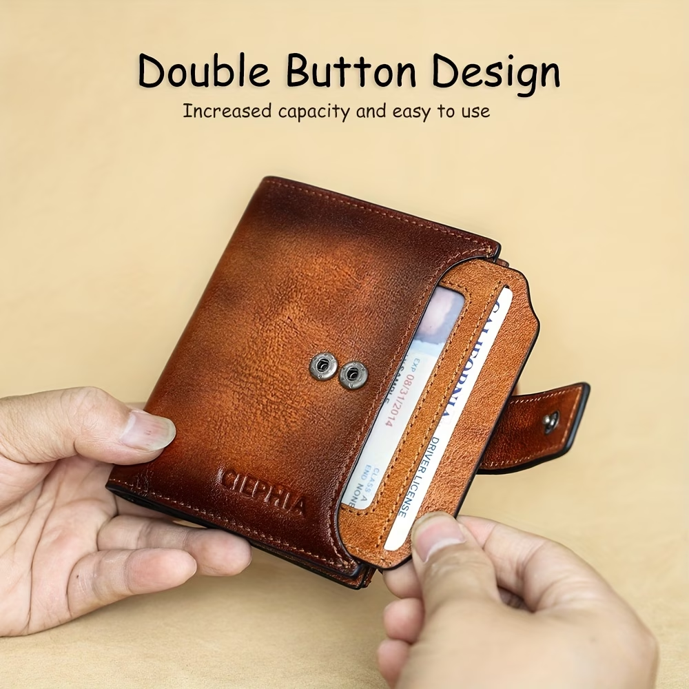 Men's Vintage RFID Blocking Wallet - Genuine Leather -Theft Billfold with Zipper Coin Pocket, 14 Card Holder, 2 ID Window & SD/ SIM, 2 Driver ID Holder - Leather for Christmas Valentine's/Father's Day Gift for Men Set Includes a Greeting Card