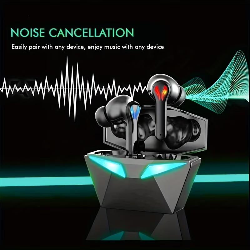 [Gaming Earbuds] 40H Wireless Bluetooth Gaming Earbuds | Blue Light Headset with 3D Surround Sound, Touch Control, Blue LED Eyes - Perfect for Streamers & Gamers