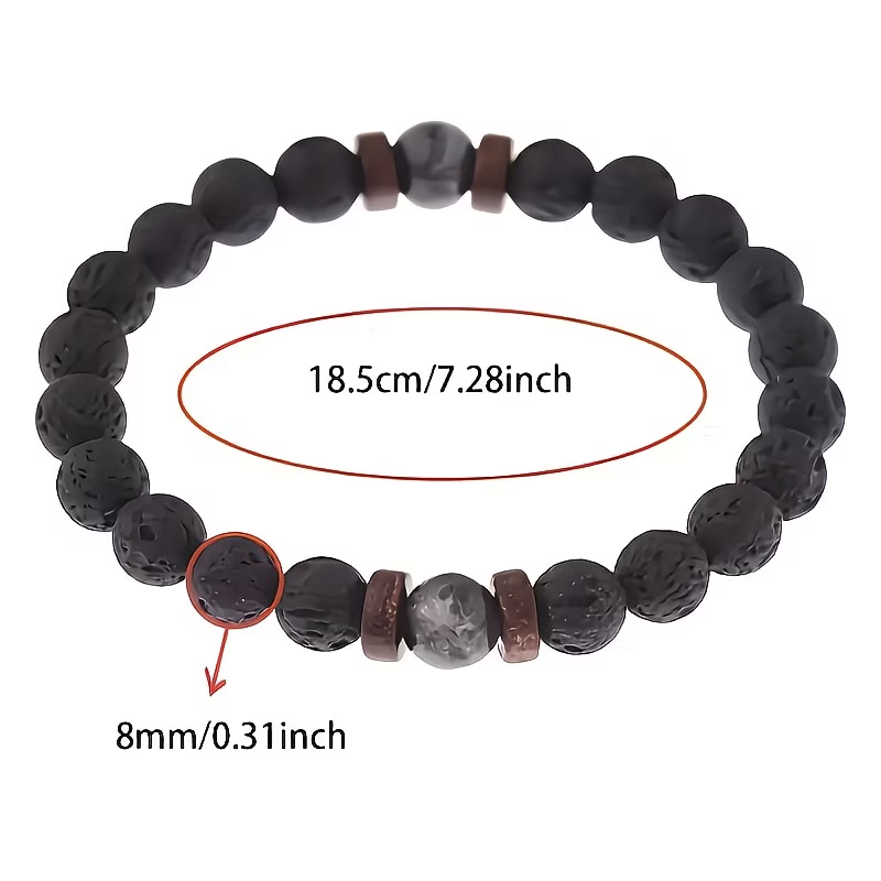 1pc Men'S Vintage Natural Stone Bracelet, Featuring Essential Oil Beads - Black And Brown, Suitable for Everyday Wear, Perfect for Father'S Day, Valentine'S Day, Christmas, Halloween, Thanksgiving