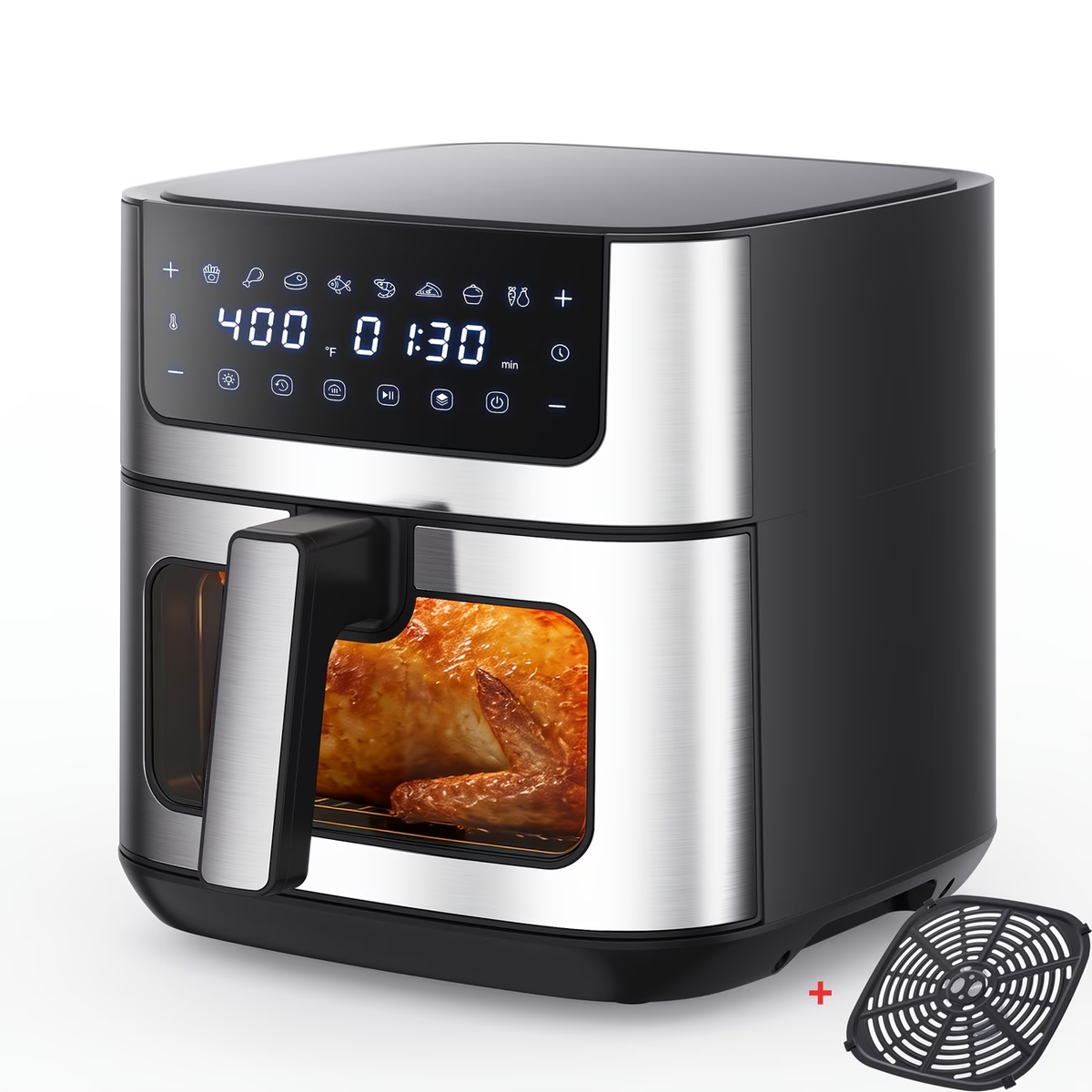 6.34QT Multi-Function Air Fryer with Ceramic Coating Suitable for Roast, Bake, Broil, Dehydrate, Reheat & Keep Warm, Digital Temperature (90°F-450°F), Easy-Clean Cooker for, -Type Plug ( Plug)