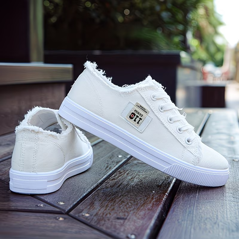 Women'S Casual Round Toe Solid Color Canvas Shoes, Small White, Flat Bottom, PVC Sole, Fabric Upper And Insole, Hand Wash, No Dry Clean, Spring, Autumn