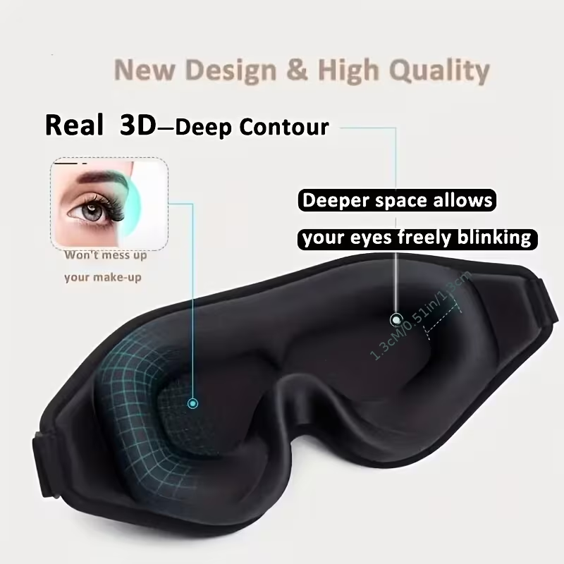 1pc Sleep Mask, 3D Deep Contour Eye Mask with Adjustable Straps to Fit Different Head Shapes, Universal Eye Mask for Men and Women to Block Light, 100% Blackout Soft and Comfortable Eye Mask for Night Shifts, Travel, Yoga, Naps, Black, for Bedroom