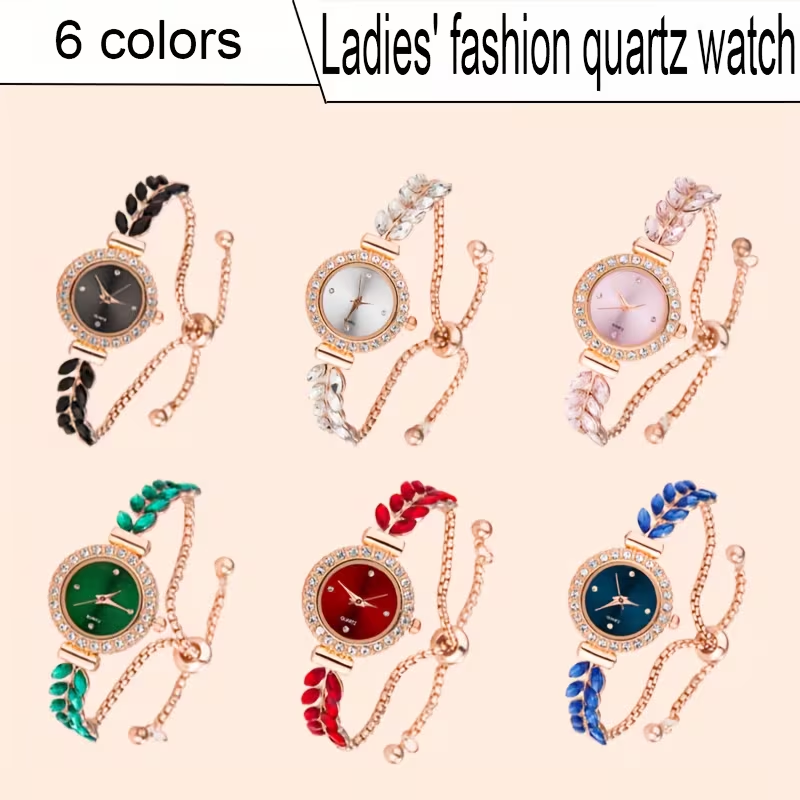 New Casual Fashion Women'S Bracelet Watch Cute Round Small Dial Leaf Feather Shape Strap Women'S Jewelry Watch Alloy Quartz Watch Gift Giving Etc