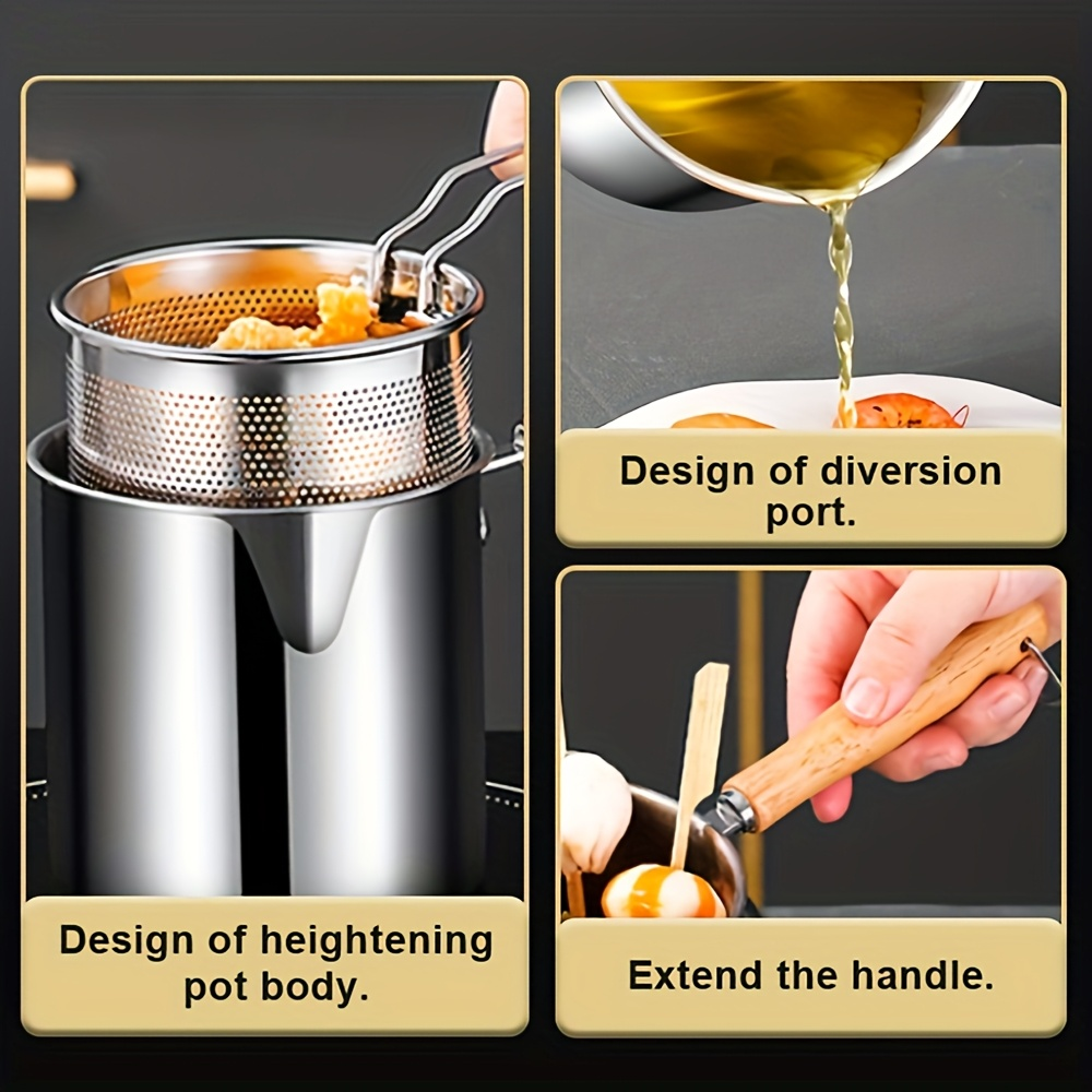 Stainless Steel Deep Fryer, Multifunctional Small Pot, Home Use Deep Fryer, Oil-Saving Small Fryer with Basket, Includes Pot and Tongs (3 Items Total), Suitable for Kitchen and Catering