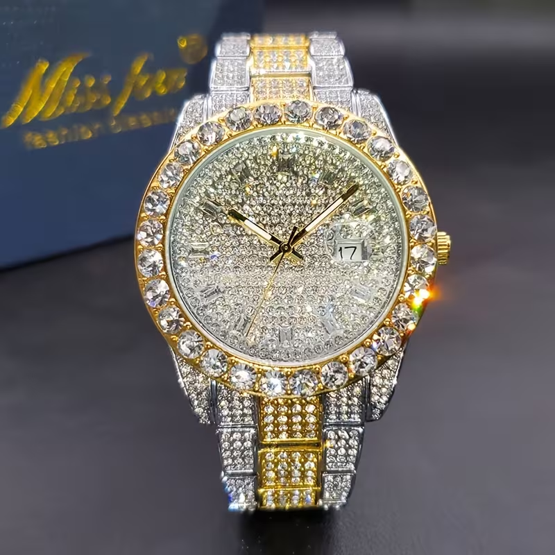 Luxury Men's and Women's Watches, Night Light Hands, Ice Cold Flashing Synthetic Rhinestone Watches, Men's Hip-hop Rock Fashion Calendar, Quartz Watches, Drowshipping