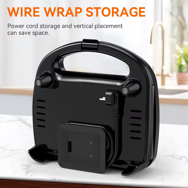 Electric Sealed Sandwich Maker Grill with Nonstick Plates, Makes Stuffed French Toast, Omelets, Compact & Easy to Store, Black