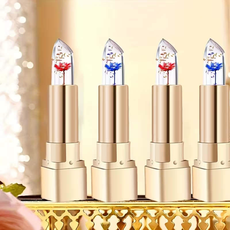 Pack of 2 Crystal Flower Jelly Lipstick, Color-Changing Lipstick, Long-Lasting Nourishing Lip Balm, Moisturizing Magic Temperature Color-Change Lip Gloss