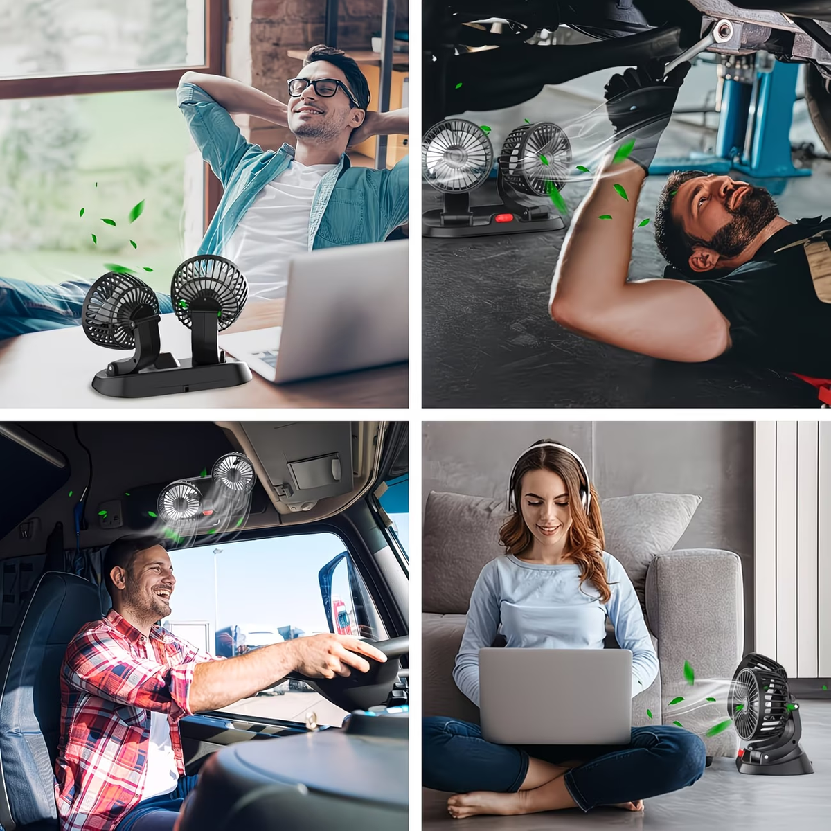USB Fan for Cars with Dual Heads, 360° Adjustable - Ideal for Computers And Gadgets, Features 2 Speed Settings, Works with Trucks And Suvs - Compatible with Laptops