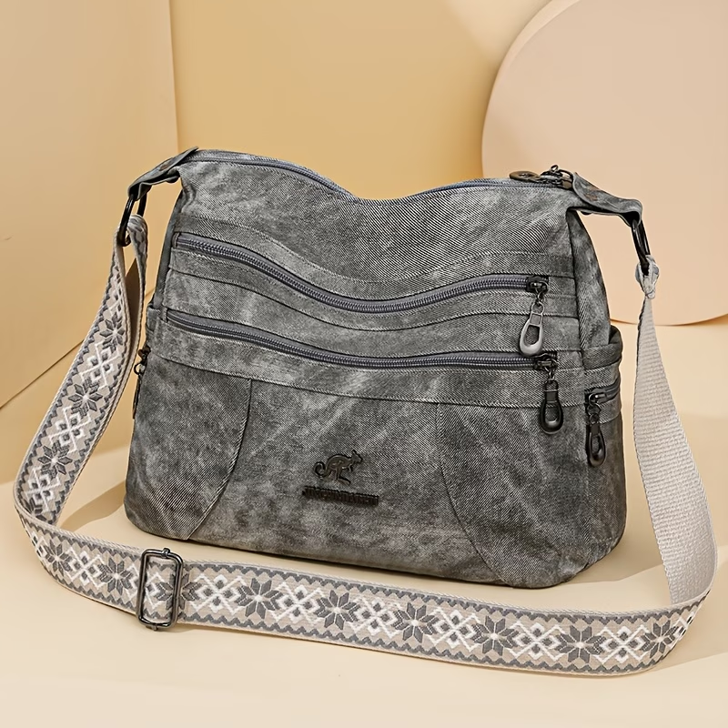 Vintage Style Shoulder Bag for Women, Solid Color, Casual Occasion Handbag with Zipper Closure