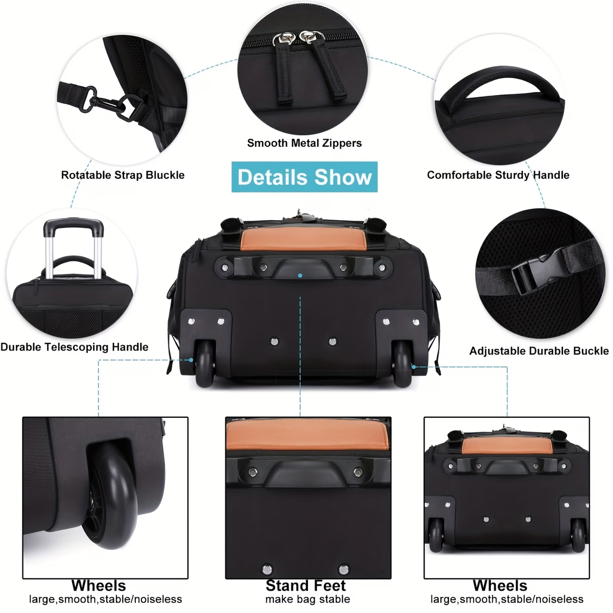 Travel Rolling Backpack, Travel Large Backpack Duffel Bag With Wheels, 17 Inch Laptop Backpack With Shoe Compartment, Trolley Suitcase Business College Ladies Men