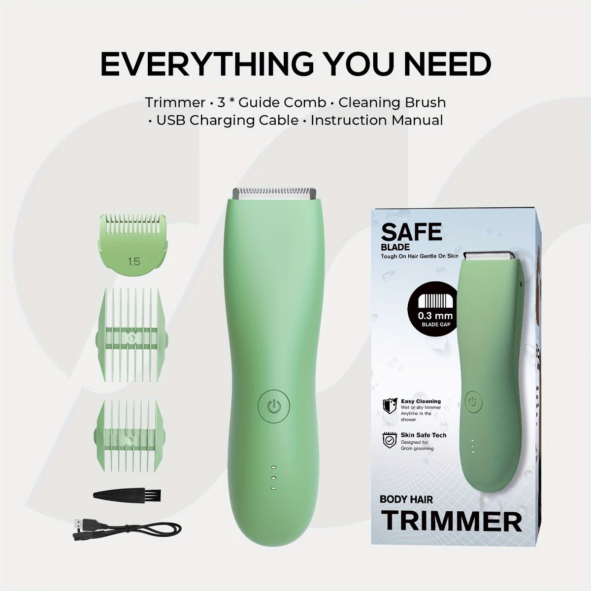 Professional Body Hair Trimmer with IPX6 Rating And Replaceable Blades. Electric Groin And Body Hair Trimmer for Men, Featuring a Replaceable Ceramic Blade for Grooming, Ideal for Male Shaving And Female Bikini Trimming