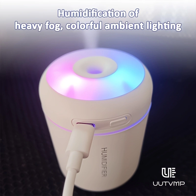 Mini portable humidifier, USB small quiet high-mist humidifier, seven-color ambient light, car and home humidifier.