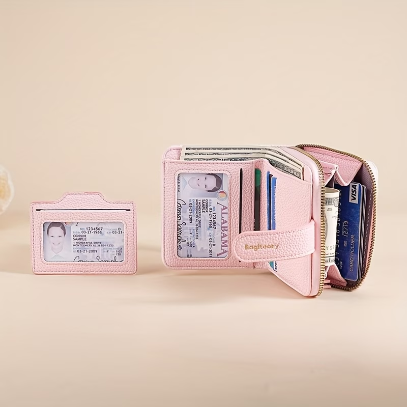 New Style Solid Color Wallet with Lychee Texture, Multiple Card Slots, Small Women'S Bag, Thickened Korean Version, Fashionable And Compact Coin Purse for Women.