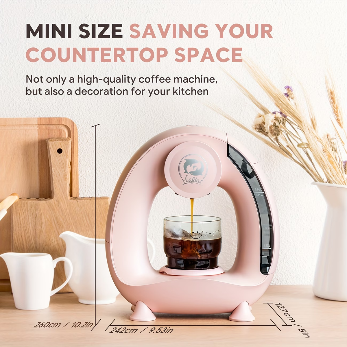 4-8oz Single Serve Coffee Maker 2in 1 Americano Mini Coffee Machine Compatible with Coffee Ground & K Cup, Automatic Drip Coffee Maker/Tea Maker for Home Travel, Fast Brewing & Quiet