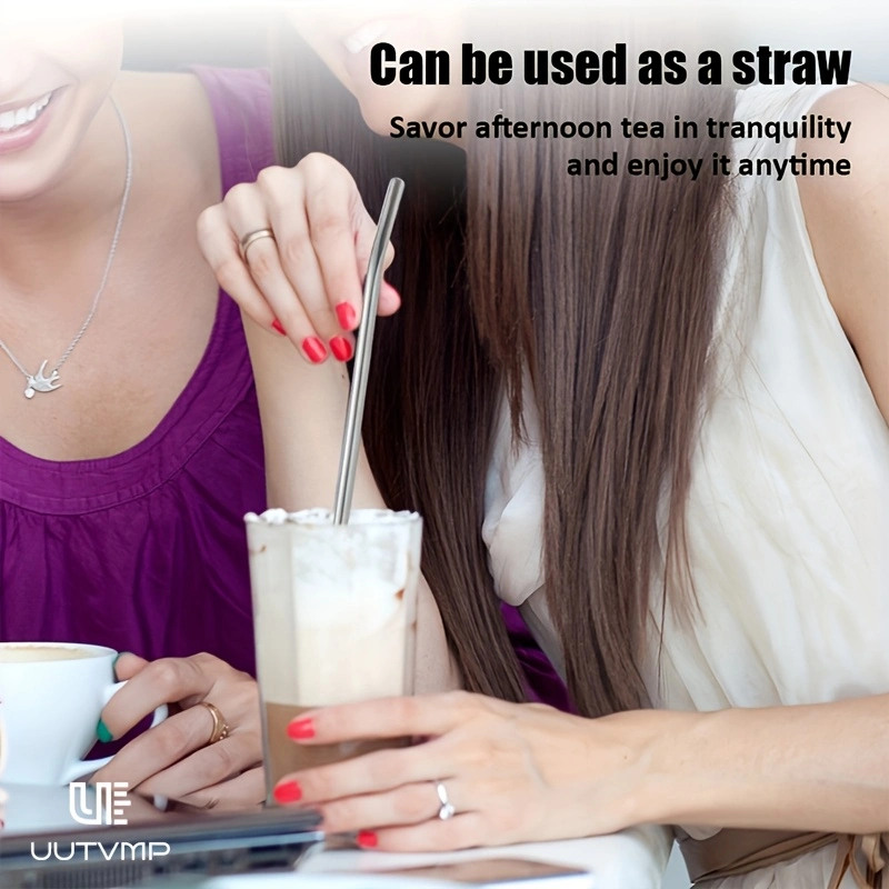 3PCS  Ice drink strainer, straw, and spoon, made of thickened 304 stainless steel, not for single use, reusable, 18cm long, detachable for cleaning, multifunctional, smooth and comfortable to use.