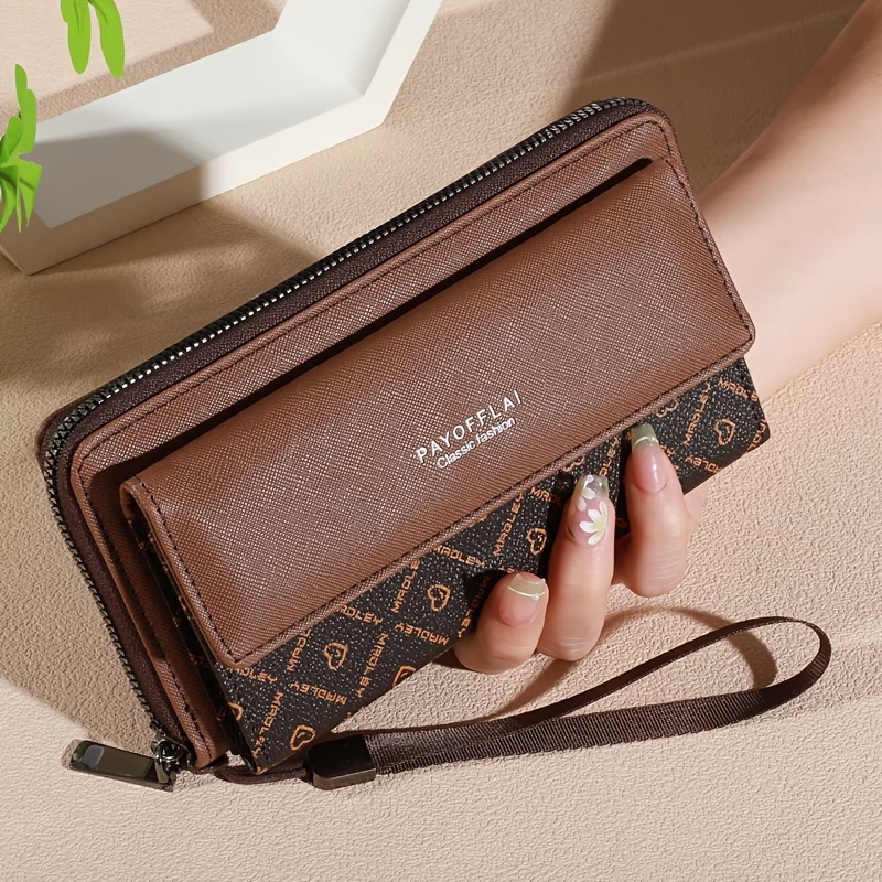 Classic PU Women'S Wallet, Long, Color-Block, Double-Layer Design, Zipper Closure, Zip Pocket, Photo Separation Layer, Nylon Lining, Continental Form Factor, with Positioning Printing for Women