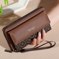 Classic PU Women'S Wallet, Long, Color-Block, Double-Layer Design, Zipper Closure, Zip Pocket, Photo Separation Layer, Nylon Lining, Continental Form Factor, with Positioning Printing for Women