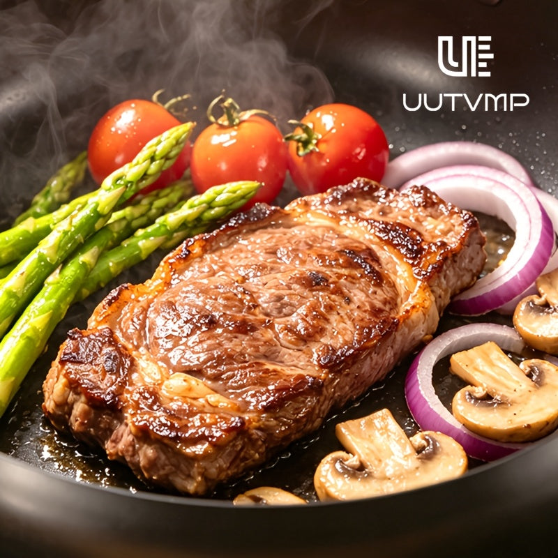 Deepening flat bottomed non stick iron pan, 24cm/9.44inch household deep frying pan, one-piece forged thickened substrate