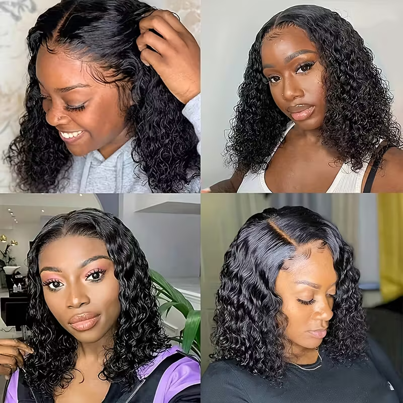 13x4 Lace Front Human Hair Wig | Water Wave Short Bob, Pre Plucked With Baby Hair, 180% Density, Brand: FUNKY GIRL