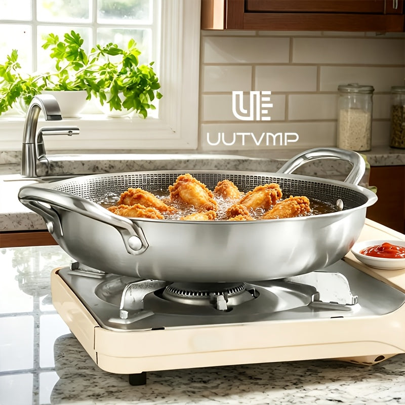Honeycomb stainless steel double ear frying pan, with a diameter of 11.02 inches, honeycomb scratch resistant and non stick inner wall