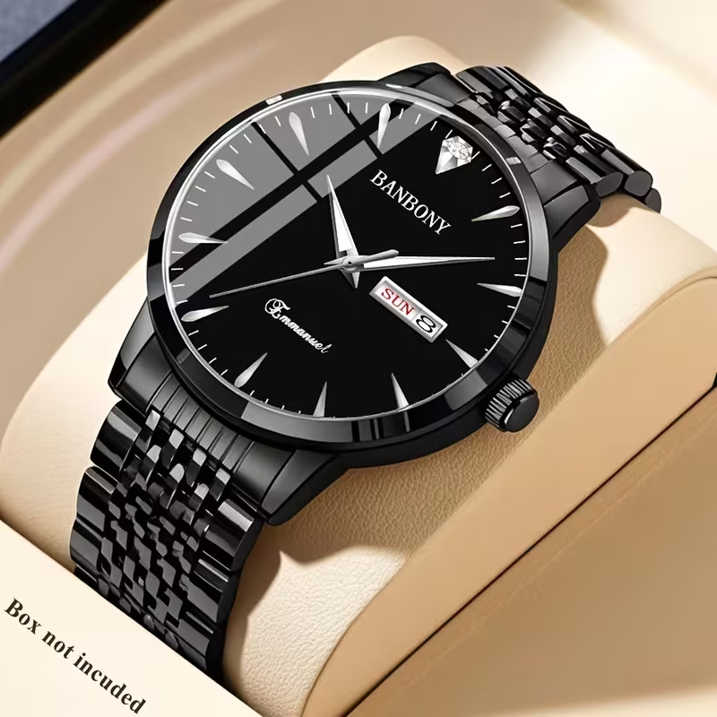 New Banbony Unisex Stainless Steel Quartz Watch with Rhinestone Accents, Water-Resistant IPX7, Sleek HD Dial, Date Display, Golden-Tone Finish - Ideal for Casual Wear, Parties, and Gifts