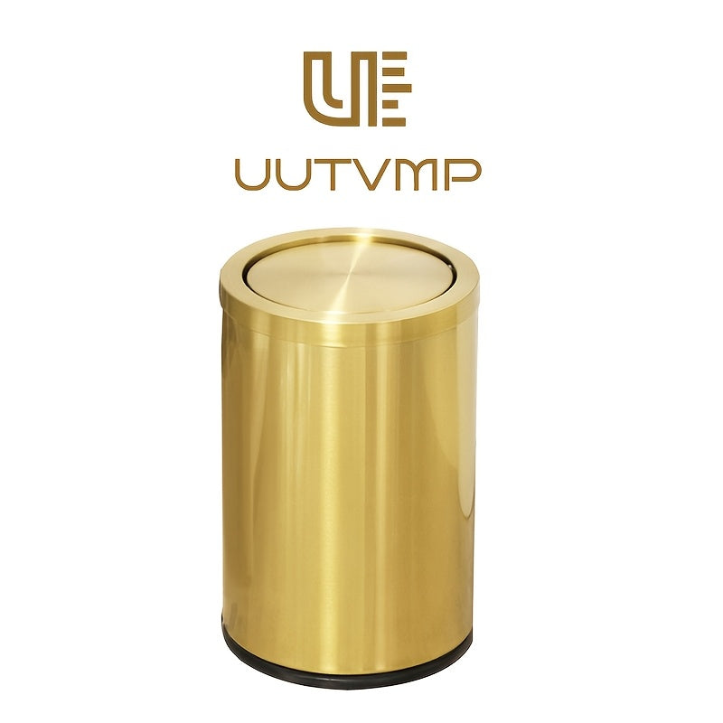Customized for high-end use 9L gold plated luxury covered garbage bin, silent shaking lid garbage bin, villa luxury bathroom living room anti fingerprint waterproof garbage bin