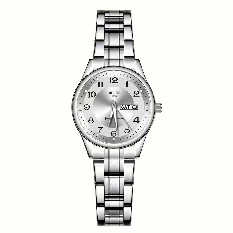 DEBLVE Women'S Ultra-Thin Stainless Steel Quartz Watch - Stylish, Lightweight, IPX7 with Calendar, Luminous Day Display, and Stainless Steel Band - Perfect for Casual Wear, DEBLVE