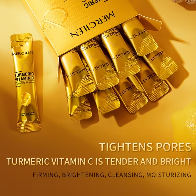 Turmeric Vitamin C Retinol Moisturizing and Firming Mask 6g*10 Pack, Added Aloe Vera, Hyaluronic Acid and Phytosqualane, Deep Cleansing, Moisturizing and Firming, Suitable for All Skin Types, Even Light Beige, Travel Portable Outfit.