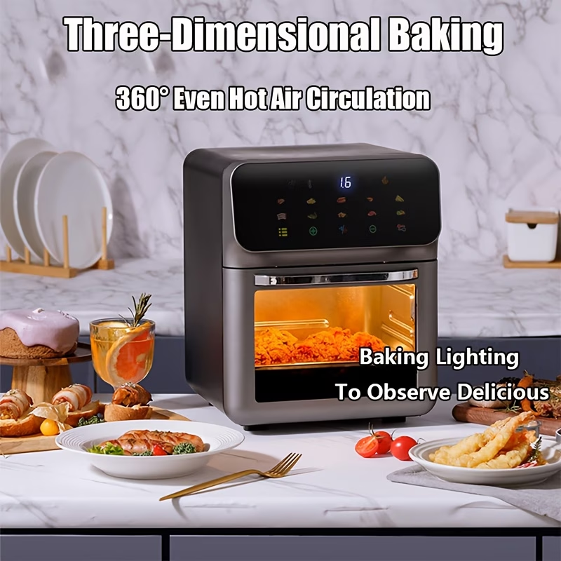 12QT Desktop Oven Set, 10 in 1 Multifunctional Air Fryer Toaster Combination, Baking, Reheating, No Deep Frying, Stainless Steel, LED Digital Touch Screen, Visible Window, Healthy Cooking, Space Saving Design, Black