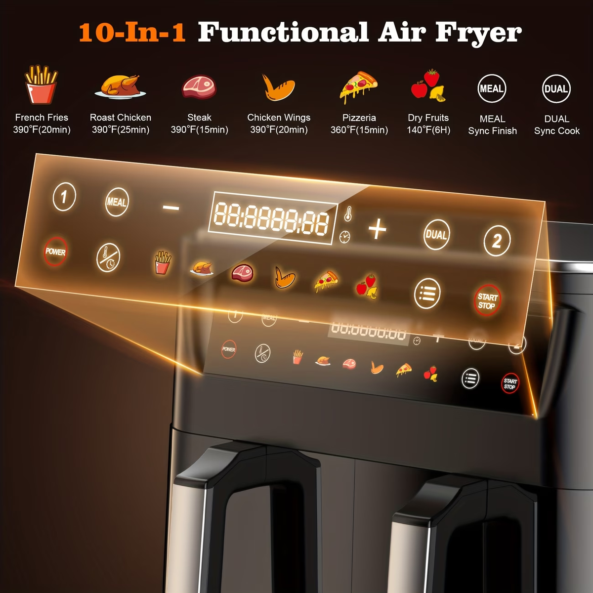 10Qt 10-in-1 Dual Air Fryer, Fresh Balanced Meals for Family And Children with Double Baskets, Sync Cook & Finish to Bake, Roast, Reheat, Broil for Easy Cooking, Dishwasher Safe - Includes Air Fryer Paper Liners 50pcs, Christmas Gift