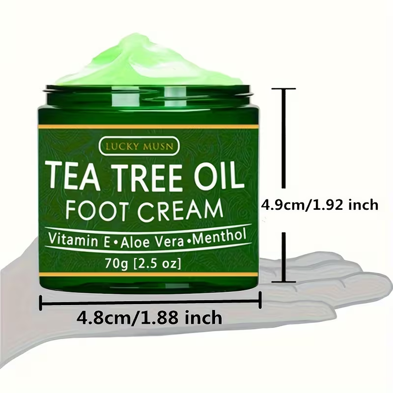 LUCK MUSN Tea Tree Oil Foot Cream - 2oz with Aloe Vera, Hyaluronic Acid & Honey, Suitable for Dry Skin, Suitable for All Skin Types