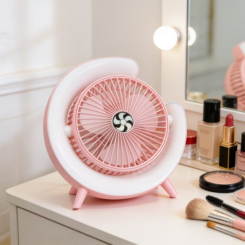 USB Desktop Fan with LED Light, Multifunctional Small Fan, Silent And Portable, 3-Speed Regulation, Rechargeable, Long Battery Life, Home Office Bedside Radiator, Creative Design, Summer Cool Gift