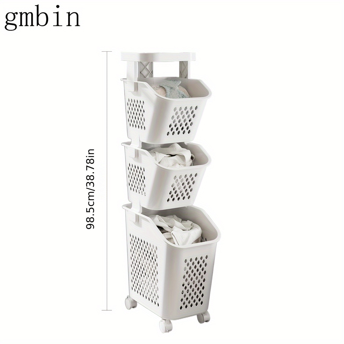 Three-tier laundry basket/storage rack for bathroom, balcony, and bedroom spaces