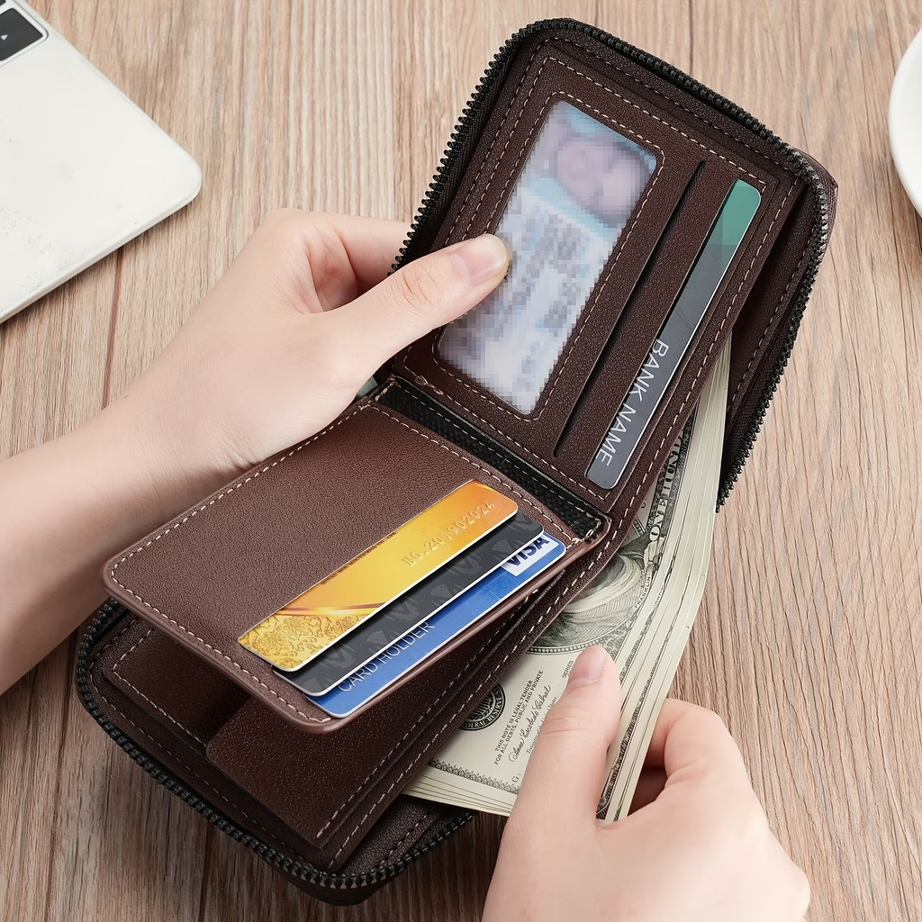 New Men's Wallet Fashion Multi-functional Spliced Zipper Coin Purse for Young Students Versatile Large Capacity Card Holder