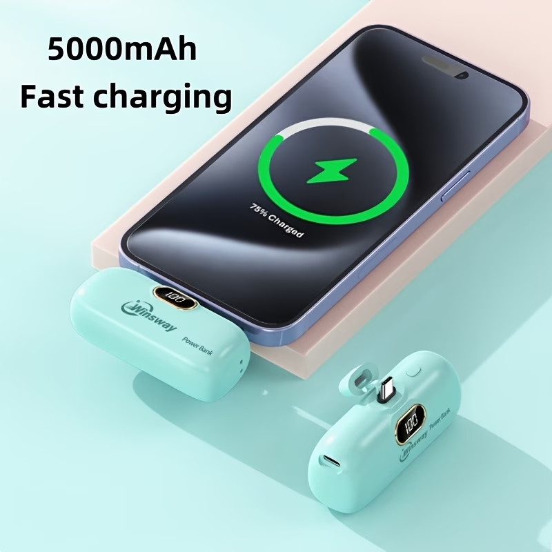 5000mAh Mini Portable Charger Type-C Interface Fast Charging Metal Tail Plug Upgraded Firmly, LED LCD Display, Suitable For Phone 17/16/15Pro/Pro Max/Pad Pro/Android Phones, Suitable For Giving Friends Exquisite And Compact Gifts On Festival