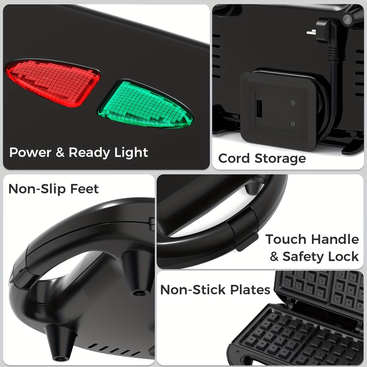 Two-Slice Non-Stick Waffle Maker, Belgian Style with Indicator Lights, Pfoa-Free, Ideal for Breakfast And Snacks, 750 Watts