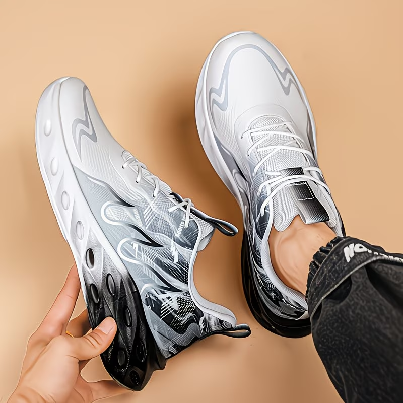 Men's All-Season Flat Shoes, Flame Fashion Style, Lightweight, Breathable, Non-Slip Dad Shoes, Loafers