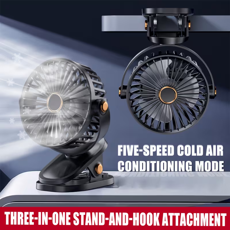 Summer USB Charging Portable Fan, Can Be Clipped, Stood, Or Hung, 4 Colors Optional, 5 Wind Speed Levels Adjustable, Multi-Angle Adjustable, Comfortable Cooling, Detachable And Washable, Suitable for Home, Office, Outdoor, Dormitory, Gift Giving