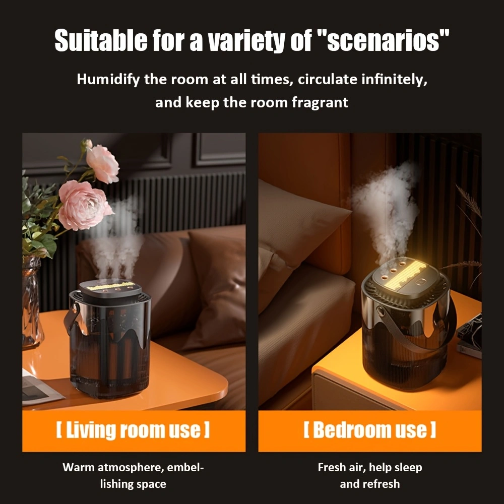 Large-capacity intelligent 3D circulating humidifier, one full fill provides 12 hours of humidification, three sprays for large mist output, USB powered, can also be used as a night light.