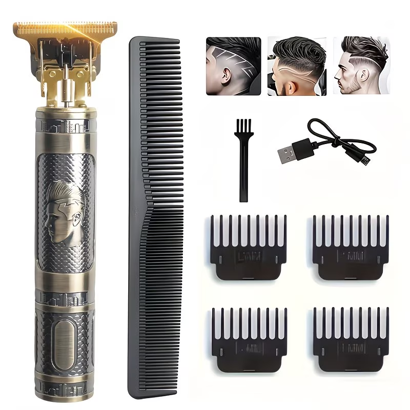 Men's Cordless Electric Hair Clippers & Beard Trimmer with LCD Screen, USB-Rechargeable Cordless Grooming Kit, T-Blade Trimmer with Guide Comb Suitable for Hair, Shaving, and Scalp Trimming