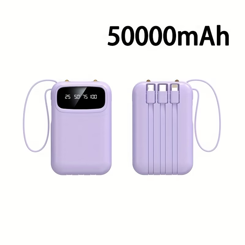 50000mAh Portable Power Bank, Comes With Four Data Cables/lanyard/LED Power Display, Suitable For Fast Charging Of Mobile Phones Such As IPhone/Android And Digital Electronic Products, Outdoor Portable Emergency Power Backup Battery Pack, Gift