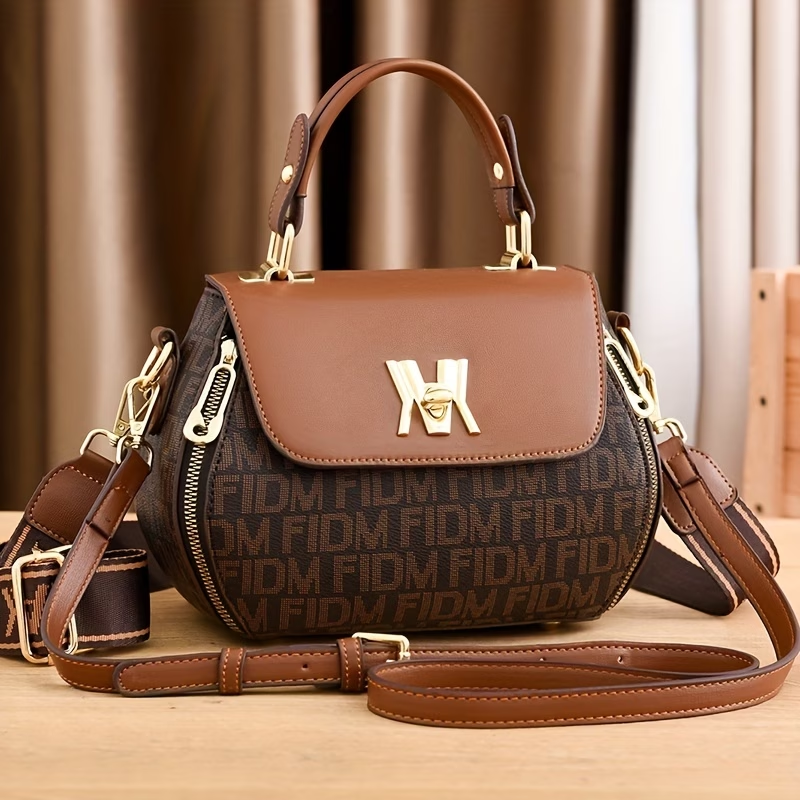 Vintage Letter Print Satchel Bag, Classic Colorblock Shoulder Handbag, Synthetic with Feature, Adjustable Strap, Zipper Closure, Polyester Lining, Paint Detail, Occasion-Ready