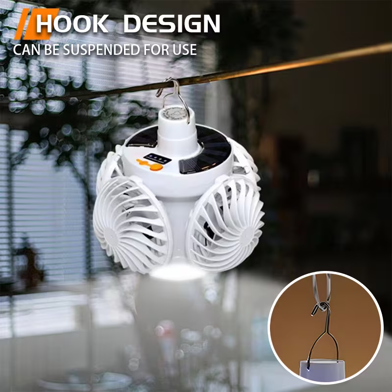 1pc Solar Charging Camping Light, with Fan Function, Portable Foldable Flashlight, Hook Design, 3 Modes, Suitable for Emergency Lighting at Night for Fishing, Camping, And Tourism