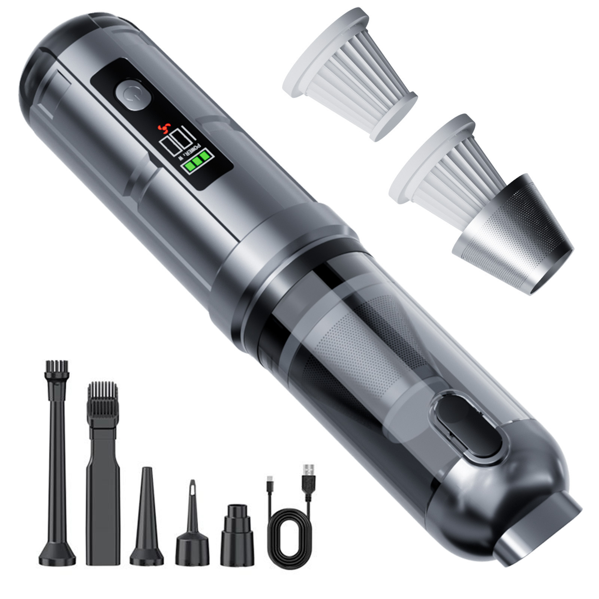 100W Handheld Vacuum Cleaner with Powerful Suction | Upgraded Brushless Motor, Rechargeable Lithium Battery, Suitable for Car, Home, and Office Use, Comes with Cleaning Hose