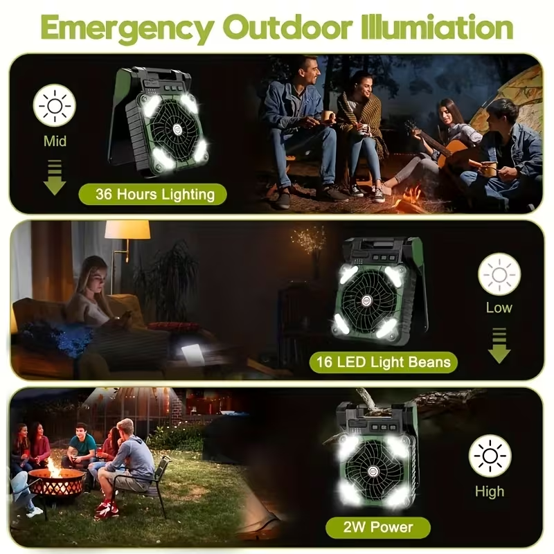 New Portable Solar Fan with LED Light, USB Rechargeable, Suitable for Camping, Foldable Outdoor Fan, And Desktop Fan