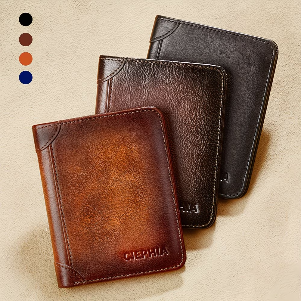 Genuine Leather Men's Wallet with Blessing Card Set, RFID Blocking, Ultra-Thin, Top-Grain Cowhide, Compact Multi-Function ID and Credit Card Holder, Christmas Valentine's Day Father's Day Gift