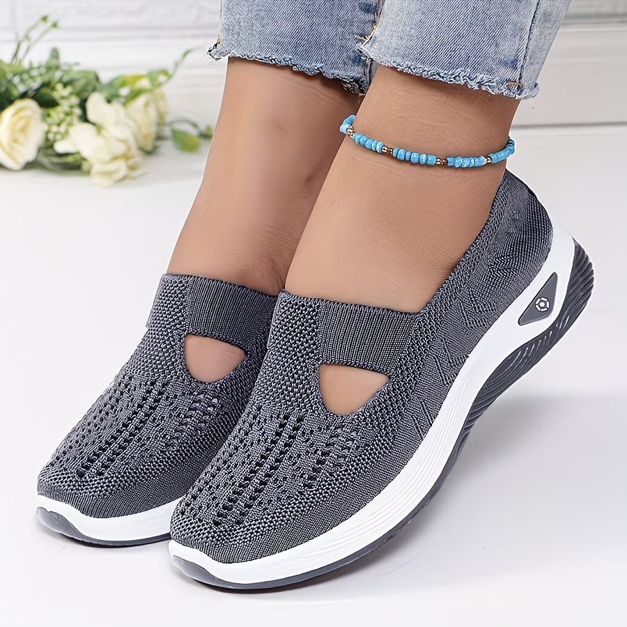 Women'S Slip-On Sneakers | Breathable Knitted Upper, Lightweight PVC Sole, Comfortable Adjustable Straps with Shock-Absorbing Insole, Low-Top Design, All-Season Comfort