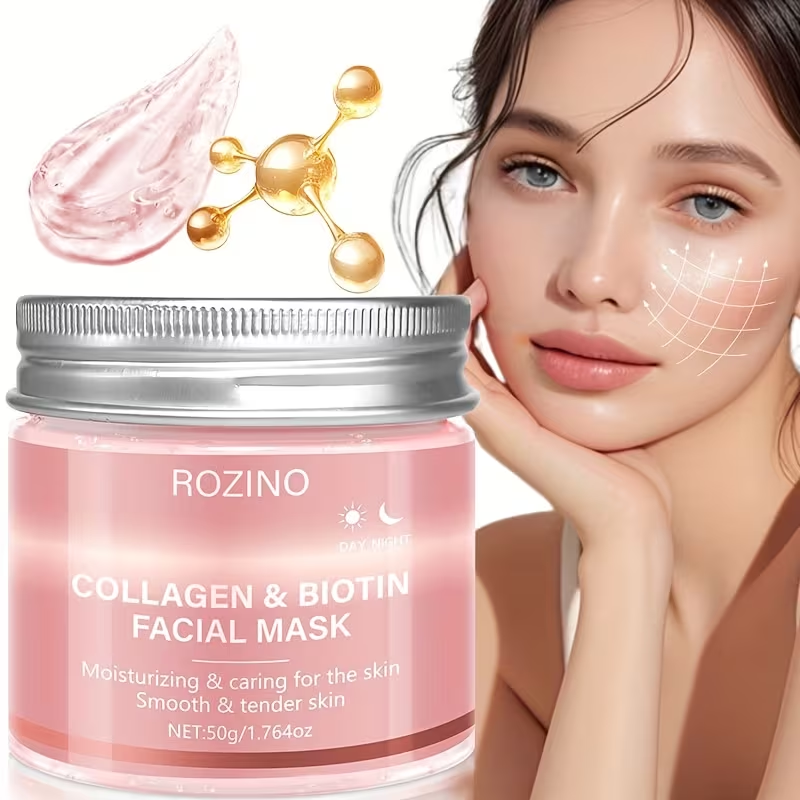 50g Biotin Collagen Day & Night Mask • Hydrates, Keeps Skin Moist and Plump • Firms Skin, Brightens Complexion, Smooths Skin • Makes Skin Look Younger • Suitable for Daily Use and Holiday Gifts • Giving Her a Beautiful Face